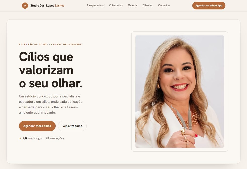 Prévia da página do Studio Josi Lopes Lashes